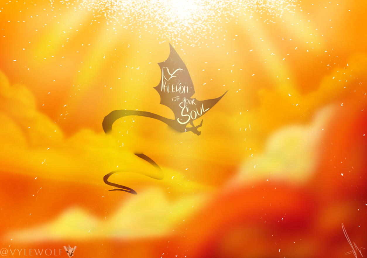 A radiant digital artwork capturing a dragon in graceful ascent through a sunlit sky. Awash in hues of amber and gold, this piece evokes serenity, courage, and transcendence - a visual ode to breaking free and embracing...